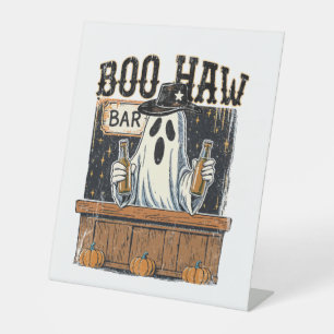 Boo Haw Retro Western Halloween Pedestal Sign