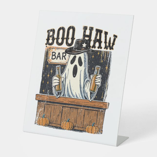Boo Haw Retro Western Halloween Pedestal Sign (Front)