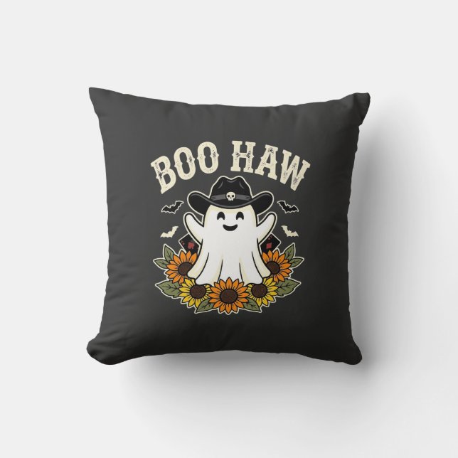 Boo Haw Western Halloween Ghost Design Cushion (Front)