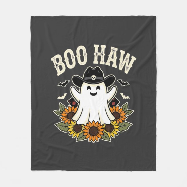Boo Haw Western Halloween Ghost Design Fleece Blanket (Front)