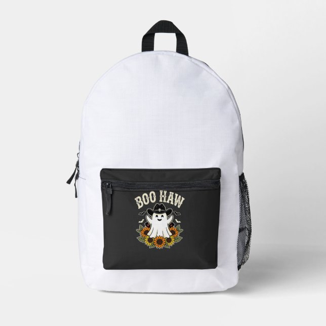 Boo Haw Western Halloween Ghost Design Printed Backpack (Front)