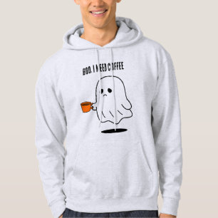 Boo I Need Coffee Funny Ghost Graphic Hoodie