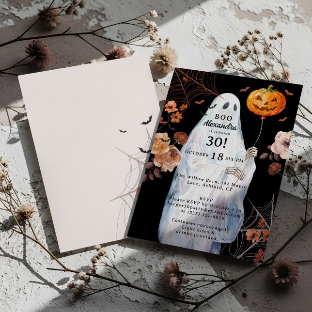 Boo I'm 30 Halloween Spooky Floral Ghost Birthday Invitation (Boo I'm 30 Halloween Spooky Floral Ghost Birthday Invitation)