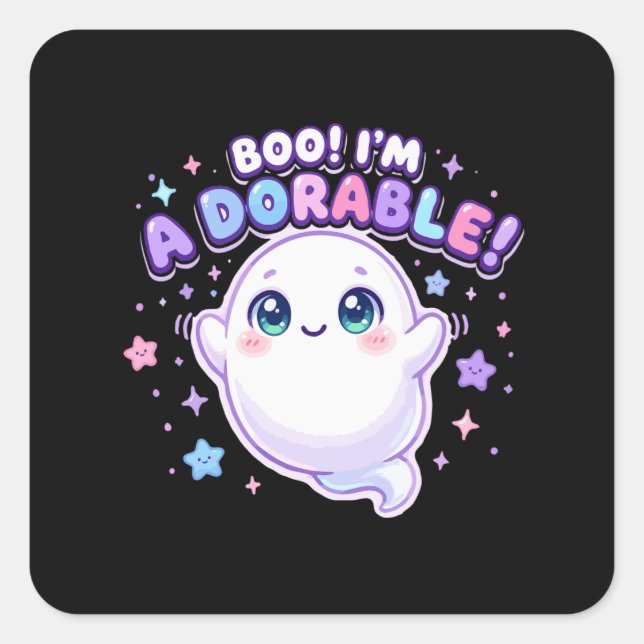 Boo I'm Adorable Cute Ghost Square Sticker (Front)