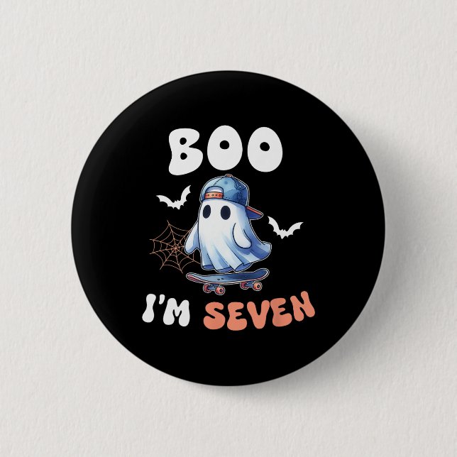 Boo I'm Seven Ghost Skateboard 7th Birthday Hallow 6 Cm Round Badge (Front)