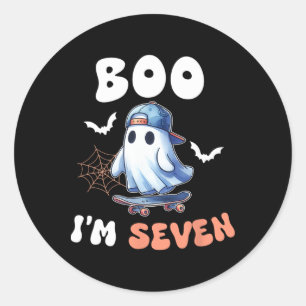 Boo I'm Seven Ghost Skateboard 7th Birthday Hallow Classic Round Sticker