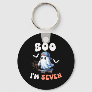 Boo I'm Seven Ghost Skateboard 7th Birthday Hallow Key Ring