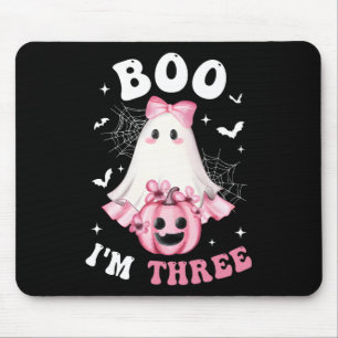 Boo I'm Three 3rd Birthday Girl Pink Bow Pumpkin G Mouse Mat