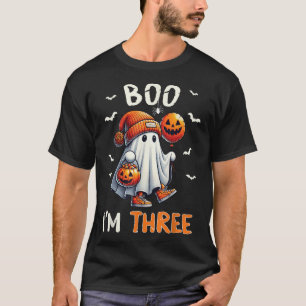 Boo I'M Three Ghost 3Rd Birthday Halloween Boy  T-Shirt