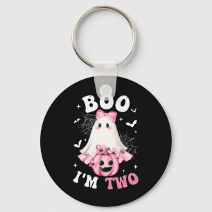 Boo I'm Two 2nd Birthday Girl Pink Bow Pumpkin Gho Key Ring