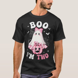 Boo I'm Two 2nd Birthday Girl Pink Bow Pumpkin Gho T-Shirt