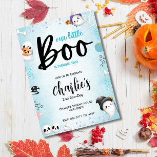 Boo is 2! Blue Halloween Ghost Boy Invitation