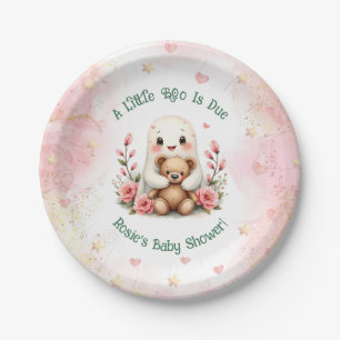 Boo Is Due Cute Girl Baby Shower Ghost Custom Name Paper Plate