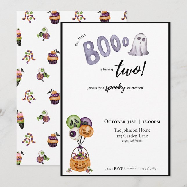 Boo is Two Birthday Invitation (Front/Back)
