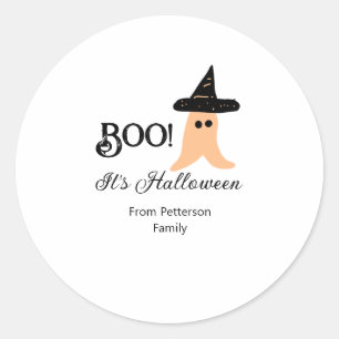 Boo it's Halloween from family name orange ghost Classic Round Sticker