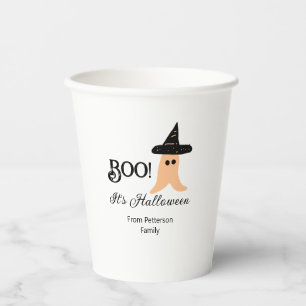 Boo it's Halloween from family name orange ghost Paper Cups