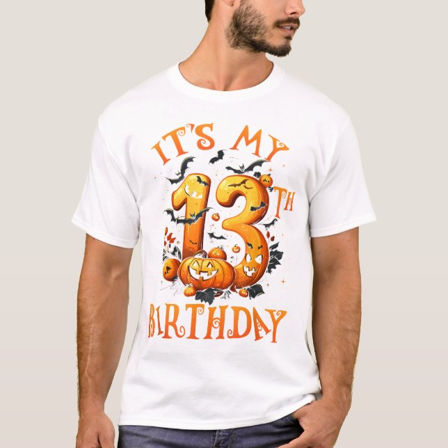 Boo It'S My 13Th Birthday Halloween Pumpkin 13  T-Shirt (Front)