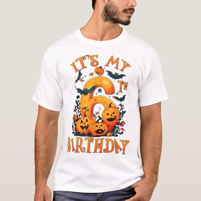 Boo It'S My 6Th Birthday Halloween Pumpkin 6 Years T-Shirt (Front)