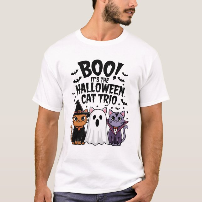 Boo It's The Halloween Cat Trio T-Shirt (Front)