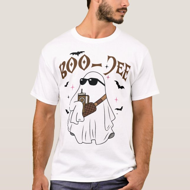 Boo JEE Boujee Pink Ghost Halloween October Vibes T-Shirt (Front)