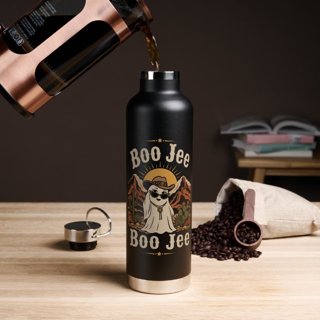 Boo JEE Cowboy Ghost Halloween Water Bottle (Coffee (Rotated))