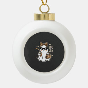 Boo Jee Cute Ghost Halloween Leopard Design_1 Ceramic Ball Christmas Ornament