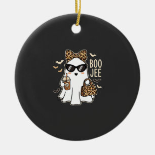 Boo Jee Cute Ghost Halloween Leopard Design_1 Ceramic Tree Decoration