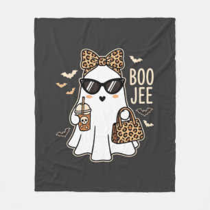 Boo Jee Cute Ghost Halloween Leopard Design_1 Fleece Blanket