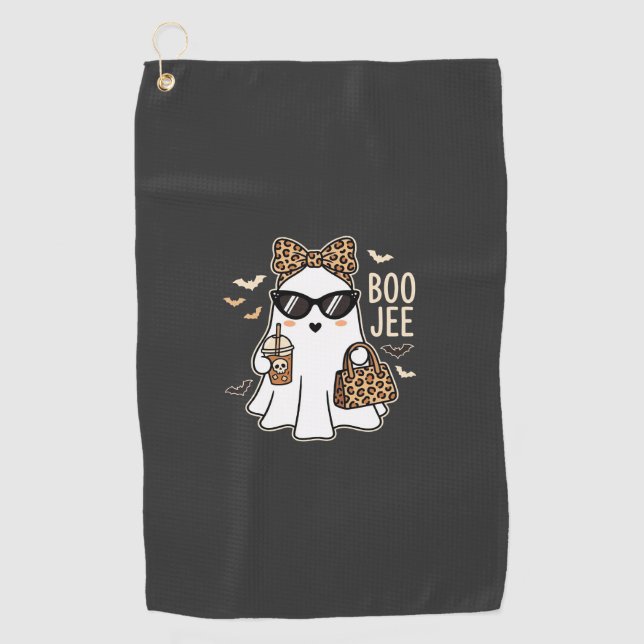 Boo Jee Cute Ghost Halloween Leopard Design_1 Golf Towel (Front)
