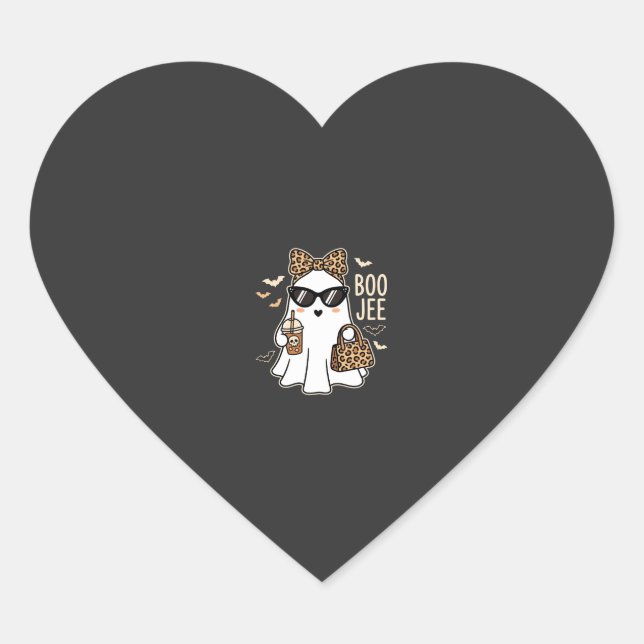 Boo Jee Cute Ghost Halloween Leopard Design_1 Heart Sticker (Front)