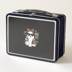 Boo Jee Cute Ghost Halloween Leopard Design_1 Metal Lunch Box