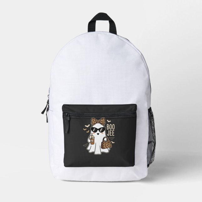 Boo Jee Cute Ghost Halloween Leopard Design_1 Printed Backpack (Front)
