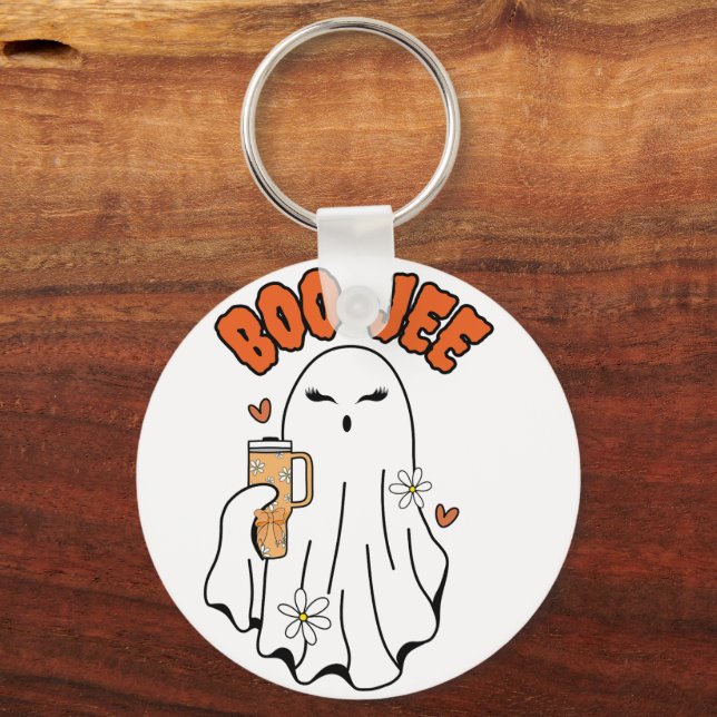 Boo-Jee Cute Halloween Ghost With 40oz Tumbler Key Ring (Back)