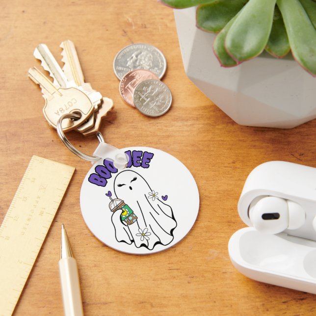 Boo-Jee Cute halloween Ghost with Iced Coffee  Key Ring (Desk)