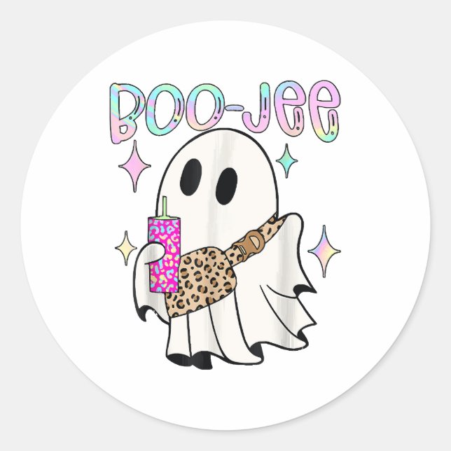 Boo Jee Funny Halloween Ghost Classic Round Sticker (Front)