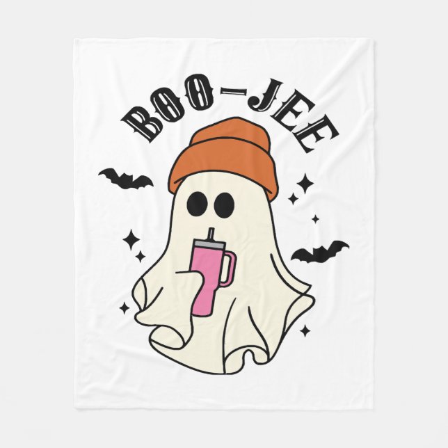 Boo-Jee  funny Halloween Tumbler-Inspired Ghost Fleece Blanket (Front)