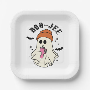 Boo-Jee  funny Halloween Tumbler-Inspired Ghost Paper Plate