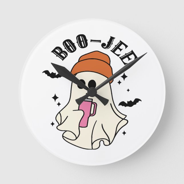 Boo-Jee  funny Halloween Tumbler-Inspired Ghost Round Clock (Front)