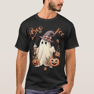Boo Jee Ghost Drinking Coffee Coquette Bow  T-Shirt