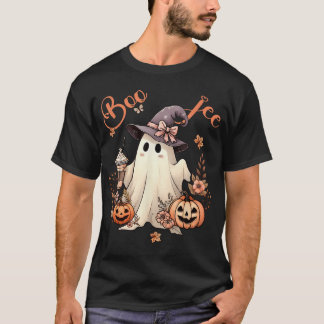 Boo Jee Ghost Drinking Coffee Coquette Bow  T-Shirt