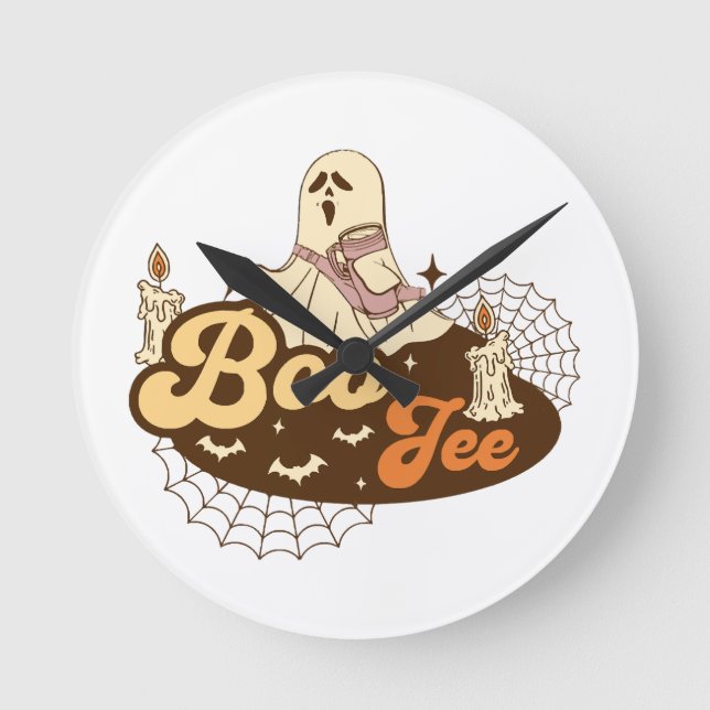 Boo-Jee Ghost Halloween funny Round Clock (Front)