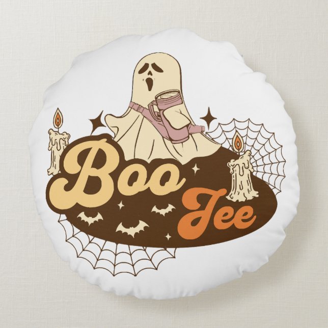 Boo-Jee Ghost Halloween funny Round Cushion (Back)