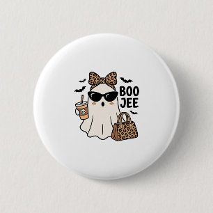 Boo Jee Ghost Halloween Leopard Bow Vector Design_ 6 Cm Round Badge