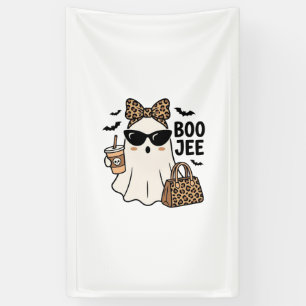 Boo Jee Ghost Halloween Leopard Bow Vector Design_ Banner