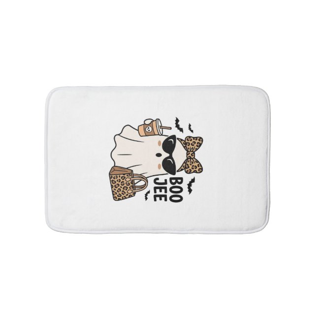 Boo Jee Ghost Halloween Leopard Bow Vector Design_ Bath Mat (Front)