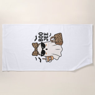 Boo Jee Ghost Halloween Leopard Bow Vector Design_ Beach Towel