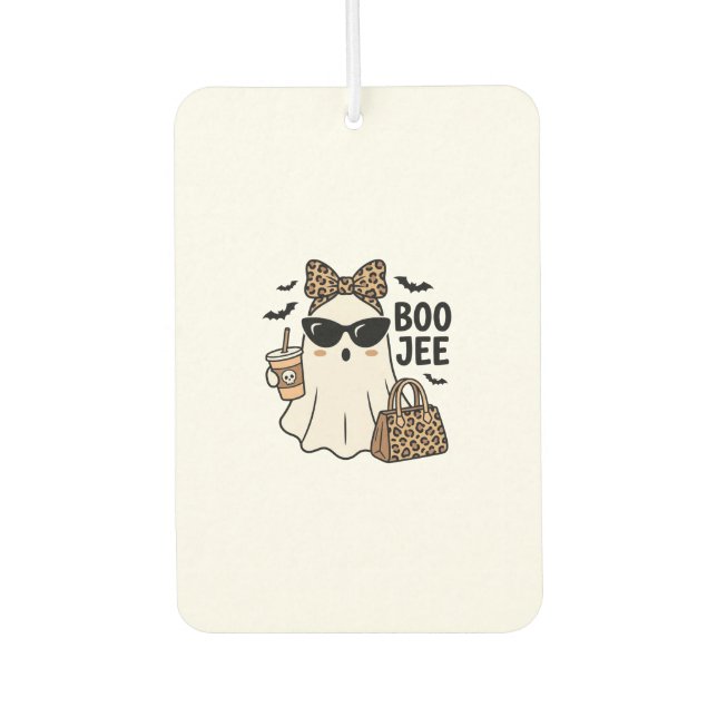 Boo Jee Ghost Halloween Leopard Bow Vector Design_ Car Air Freshener (Front)