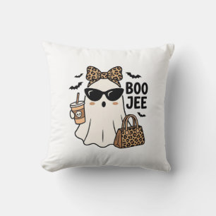 Boo Jee Ghost Halloween Leopard Bow Vector Design_ Cushion