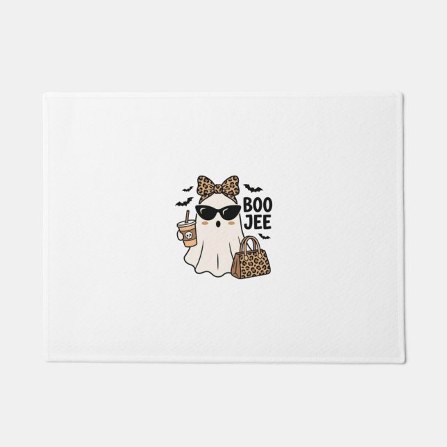 Boo Jee Ghost Halloween Leopard Bow Vector Design_ Doormat (Front)