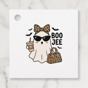 Boo Jee Ghost Halloween Leopard Bow Vector Design_ Favour Tags